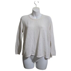 Inhabit Crew Neck Dropped Shoulder Hi-Lo Linen Blend Knit Blouse Sz M